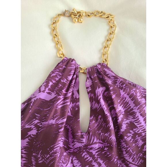 Milly of New York Chain Keyhole Halter Top Women's 6 Purple Abstract 100% Silk - Picture 3 of 7